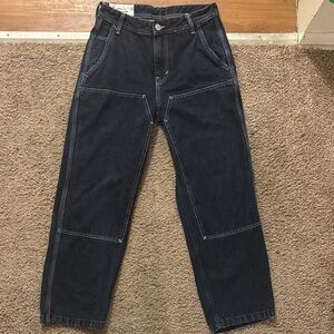 H&M Woman’s 28x30 Loose Fit Baggy Dark Wash Jeans Designed Stitching Like New